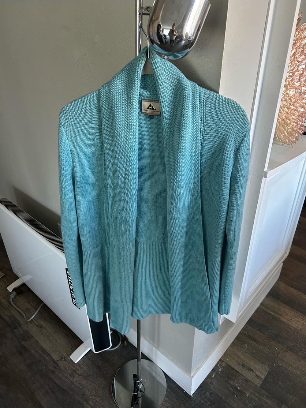 💯% Alpaca Open-Front Shawl Collar Cardigan in Aqua